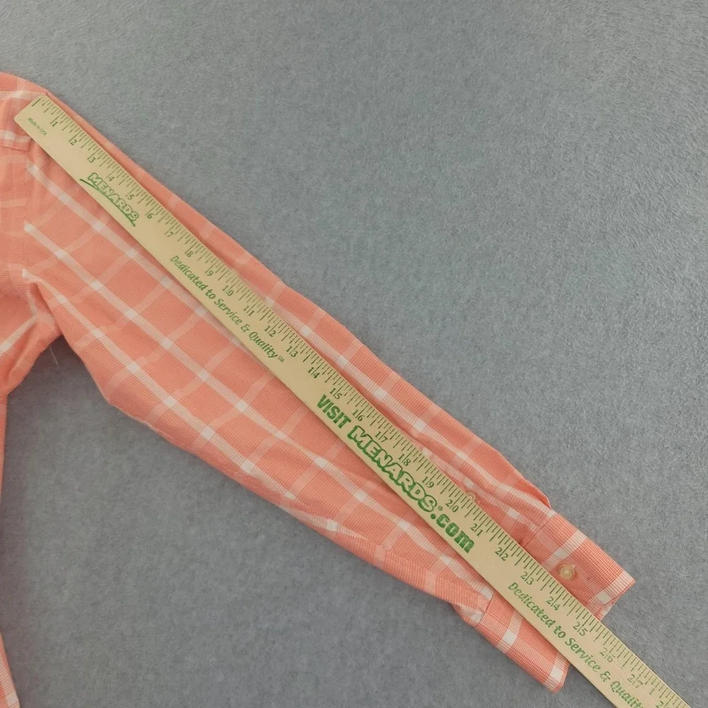 Banana Republic‎ Dress Shirt Mens 16.5 34/35 Orange Plaid Slim Fit Non Iron